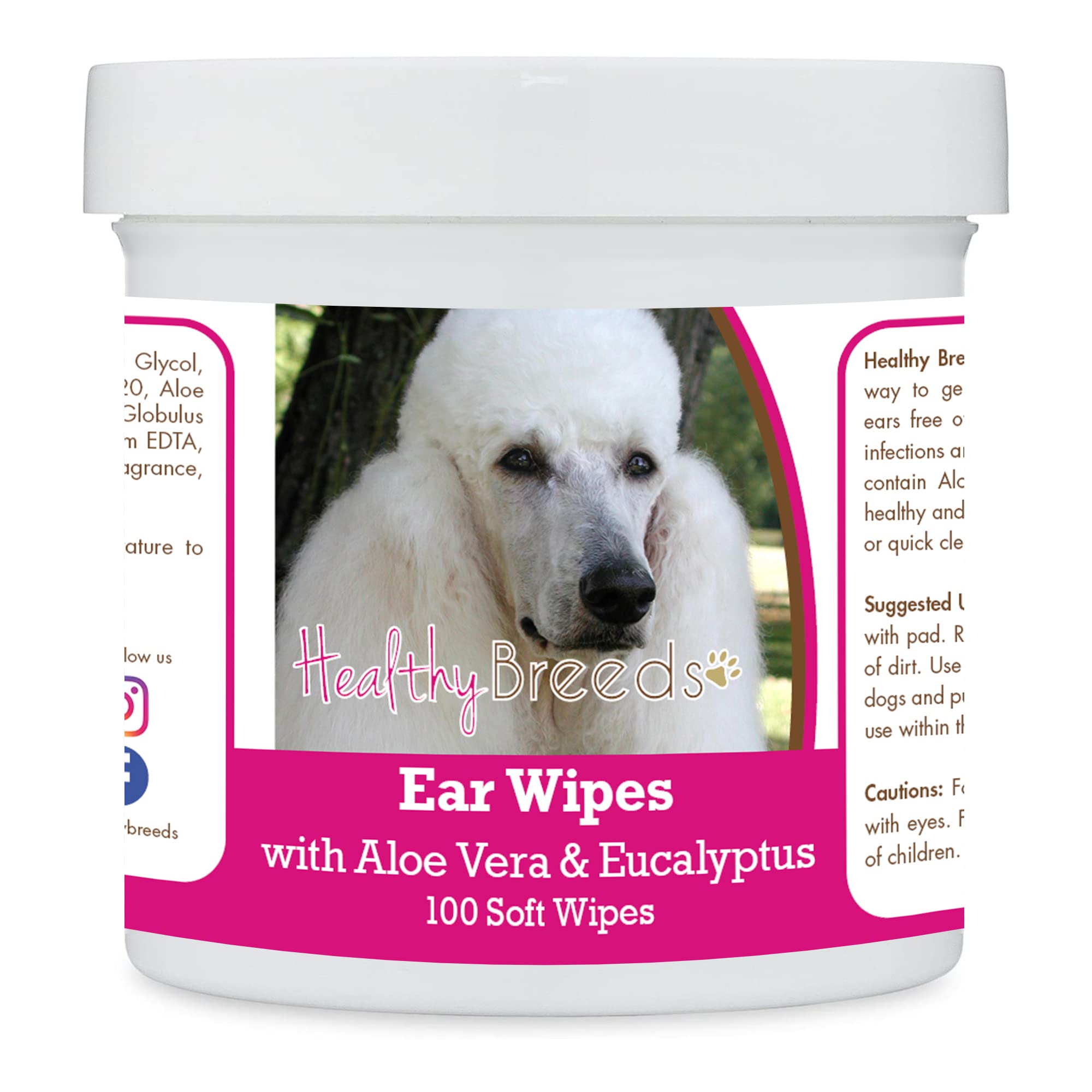 Healthy Breeds Poodle, White, Ear Cleaning Wipes with Aloe &amp; Eucalyptus for Dogs 100 Count