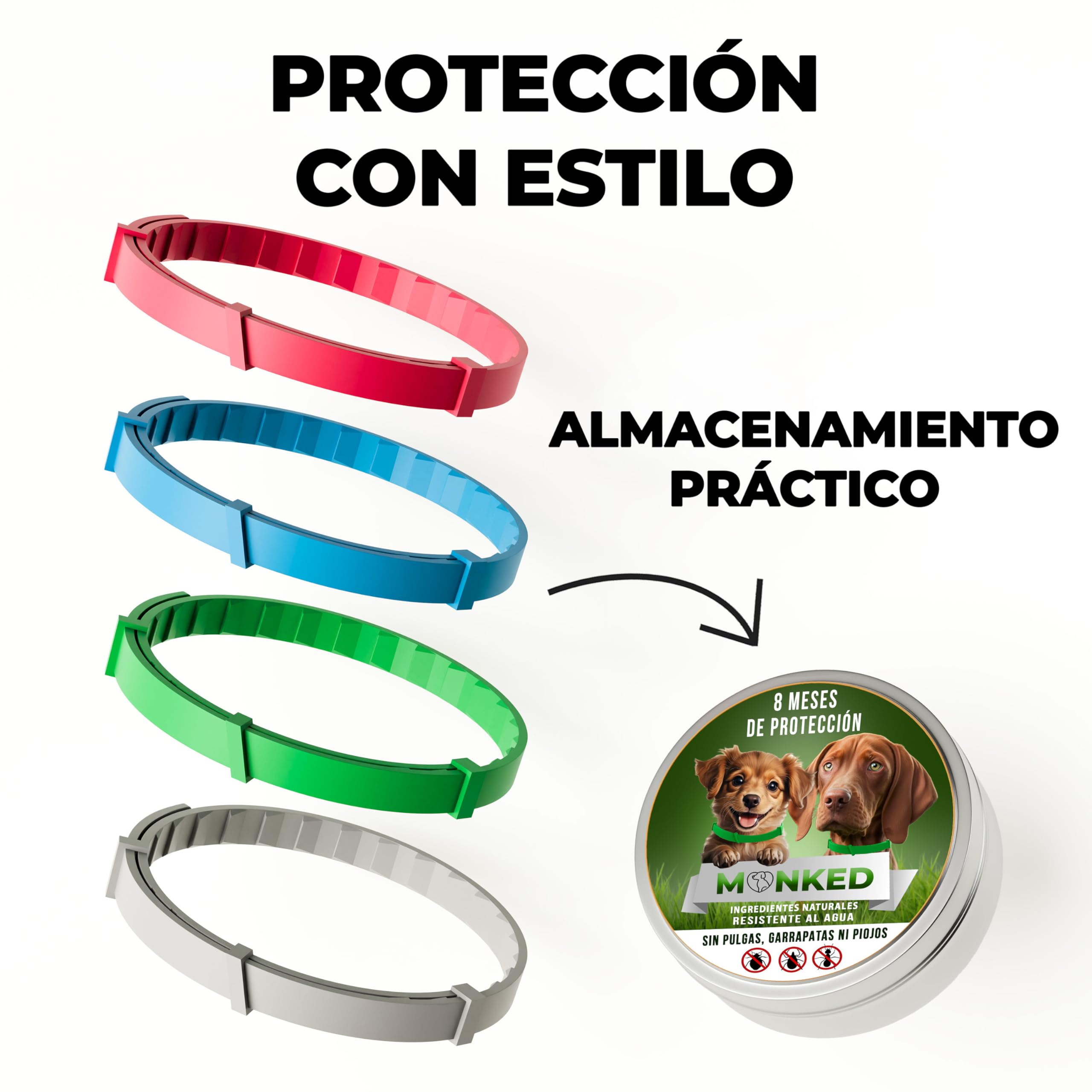 Monked | Collar antipulgas y antigarrapatas para Perros Natural sin químicos | hasta 8 Meses de protección | Ajustable para Todos los tamaños | Protección Duradera contra garrapatas (Grün)