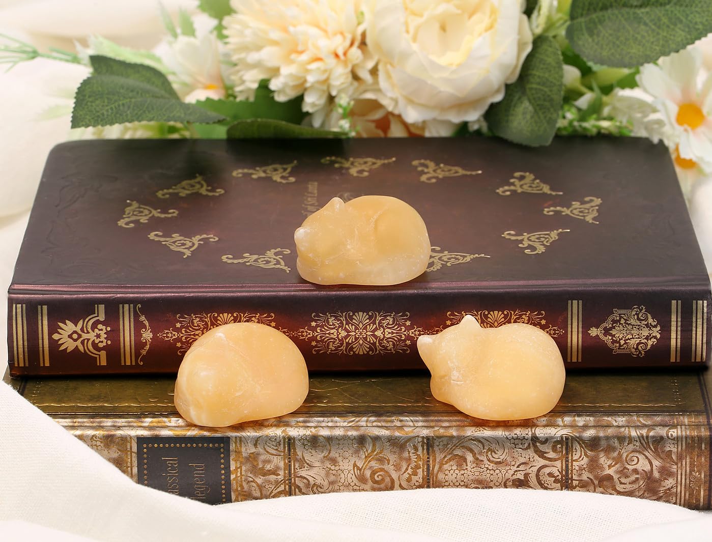 GUJOXILA Golden Steatite Stone Healing Cryatal Cat Ornaments Gifts for women Cat Lover Cats Figurine Statue for Office Desk Home Decor Yellow Small Lucky 1.5" - Image 2