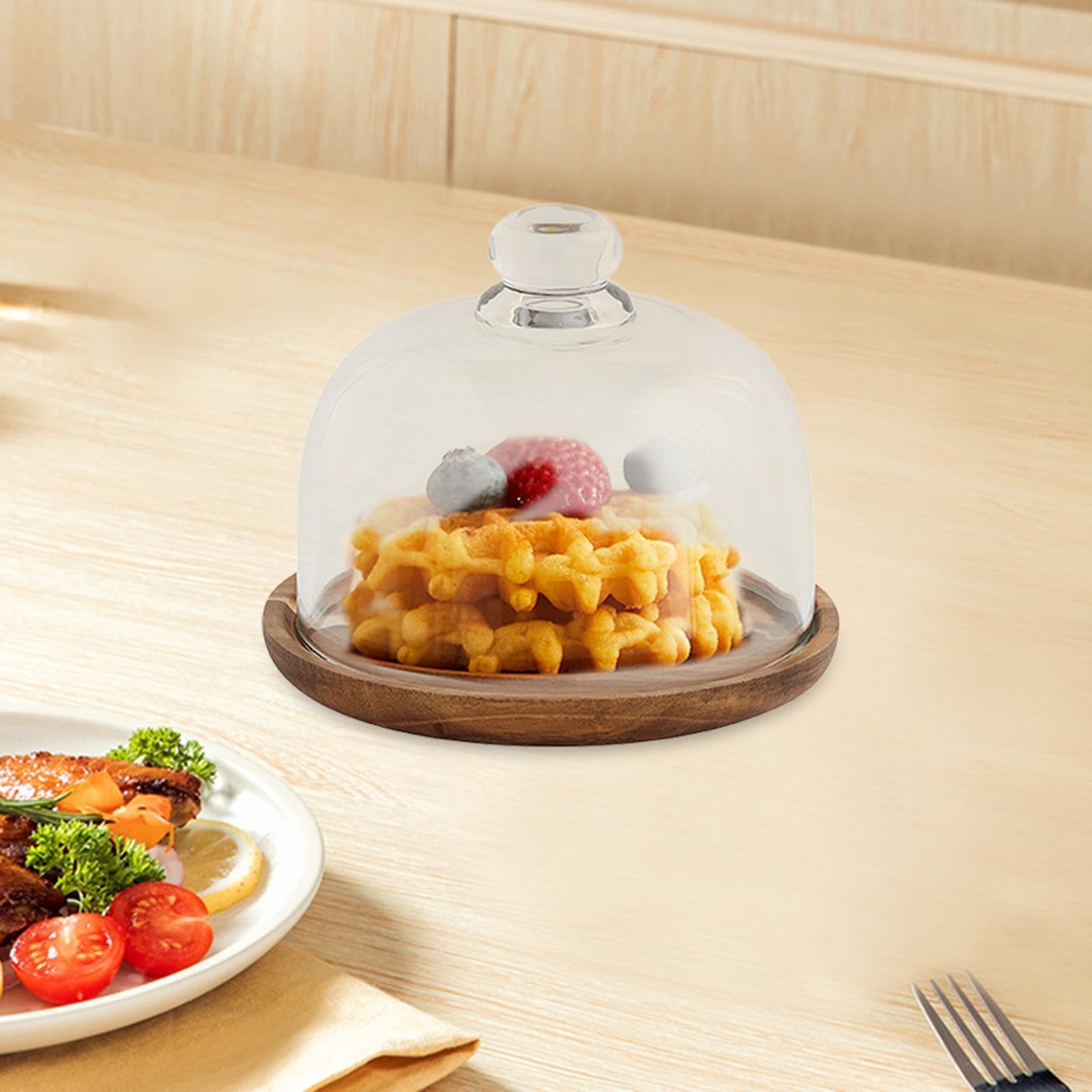 Soporte para Pasteles con Tapa de Cristal, Bandeja para Servir Pasteles, Expositor de Frutas, Bandeja para Servir Vajilla, Cúpula para Queso para Cump, 14.8 Cm X 12 Cm
