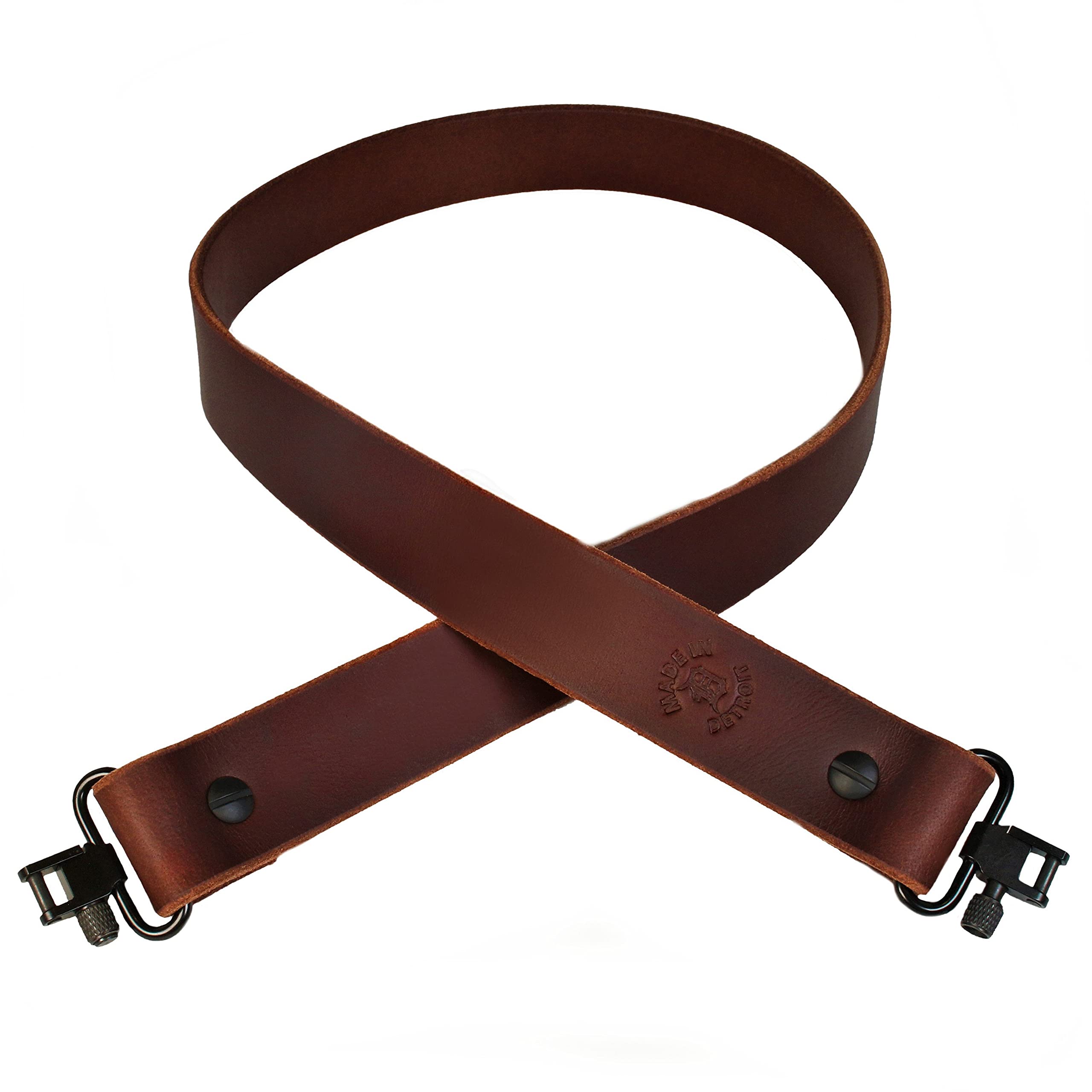 Fixed Length 1.25 Inch Brown Leather Gun Sling- Custom Length and Hardware Options (Model FX125)