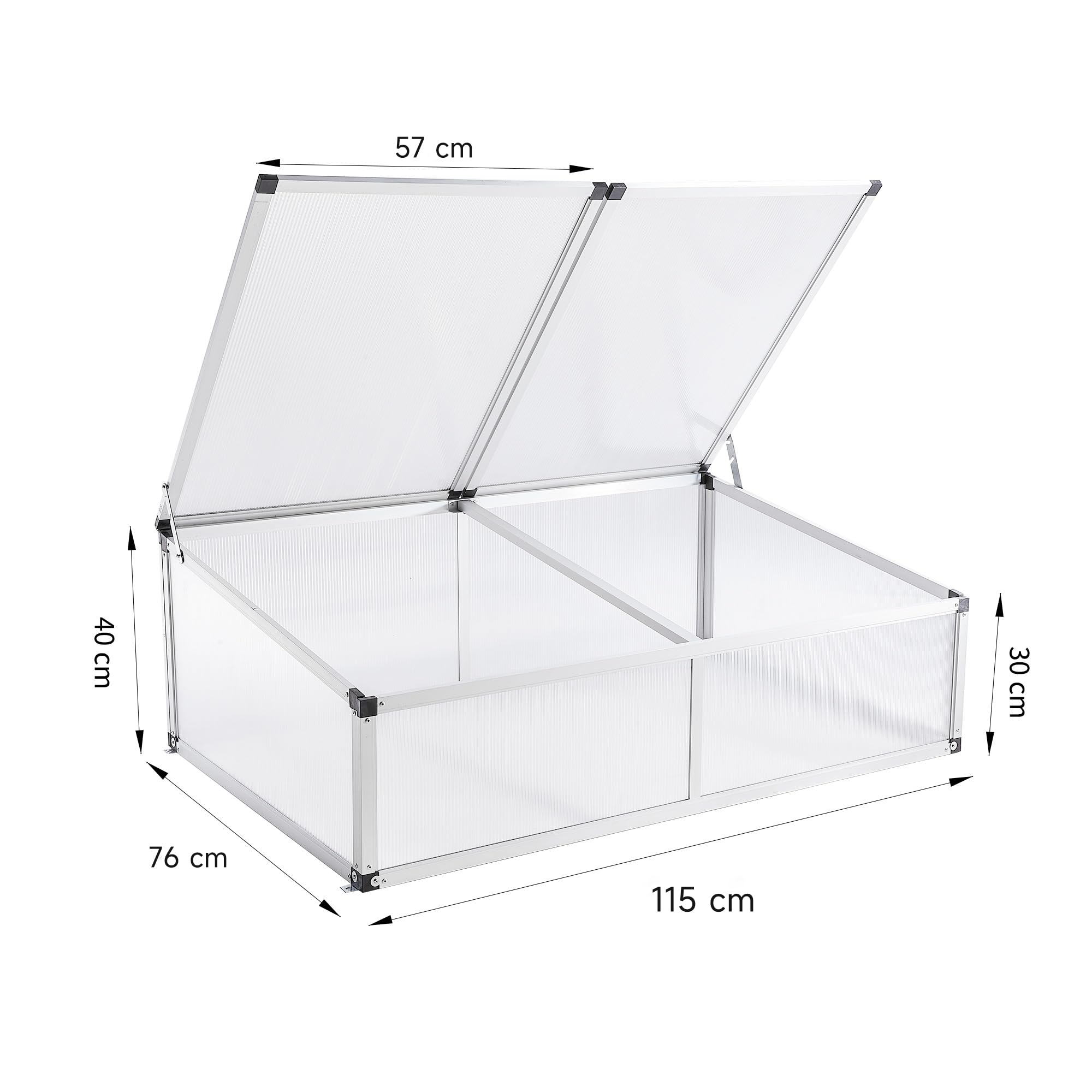 Frühbeet Gewächshaus aus Aluminium,115x76x40 cm, Alu Mini Gewächshaus, Hochbeet Treibhaus für Garten, Klein Treibhaus Frühbeetkasten mit Doppeldach lichtdurchlässig, UV Schutz