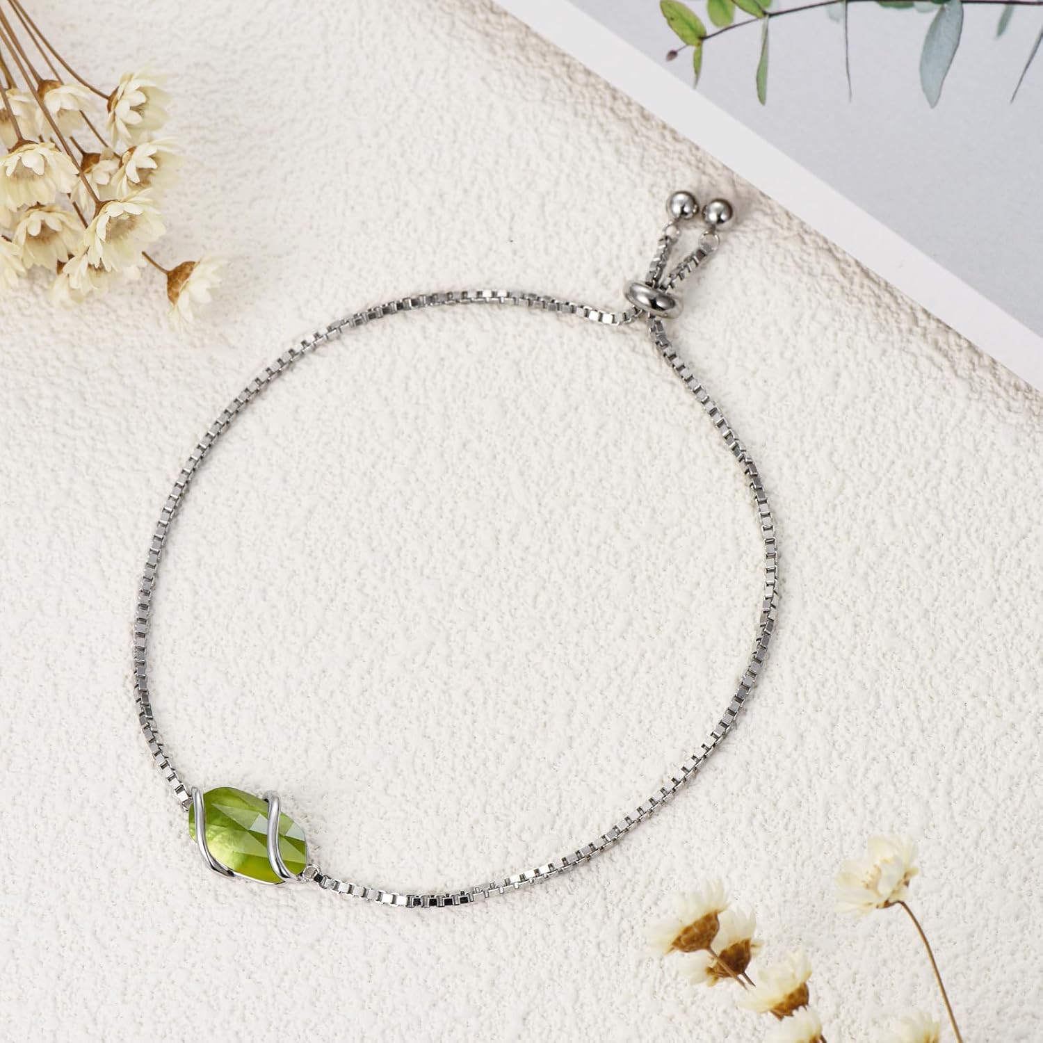 Bracelet for Women 925 Sterling Silver Dainty Simple Gemstone Link Bracelet Fine Jewelry Valentines Day Birthday Gifts for Women Her (Fully Adjustable to 9 Inches) - Image 5