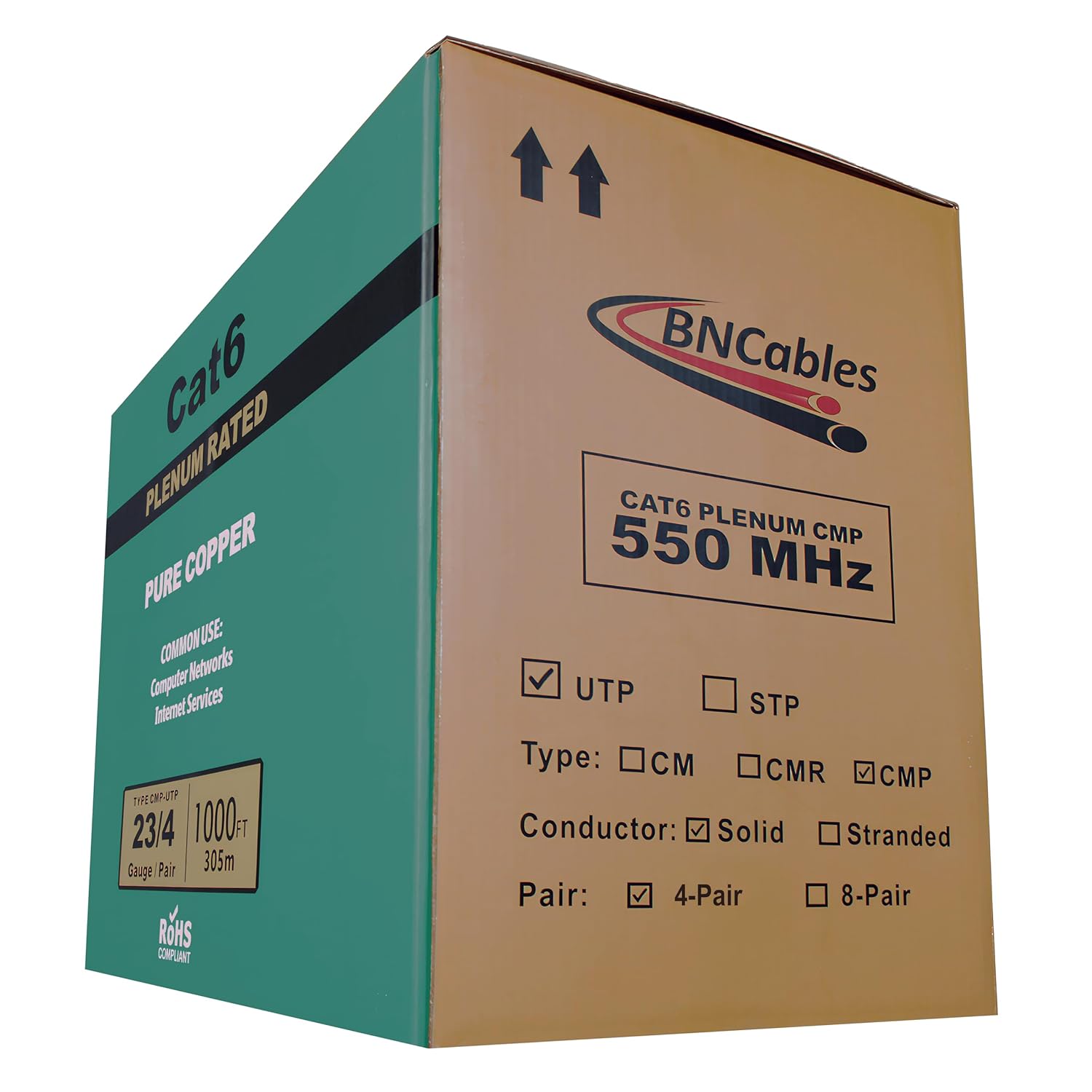 550MHZ CAT6 Plenum Cable 1000ft, 100% Pure Bare Copper, PoE++, DSX- 8000 Certified 23AWG 4Pair, Solid Network Cable Unshielded Twisted Pair (UTP) (Cat6 Plenum Cable, Red, 1000ft)