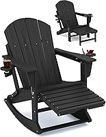 Vista 15 de KINGYES Silla Adirondack con reposapiés retráctil y portavasos, silla reclinable de Adirondack de HDPE para porche, patio, balcón, gris plomizo
