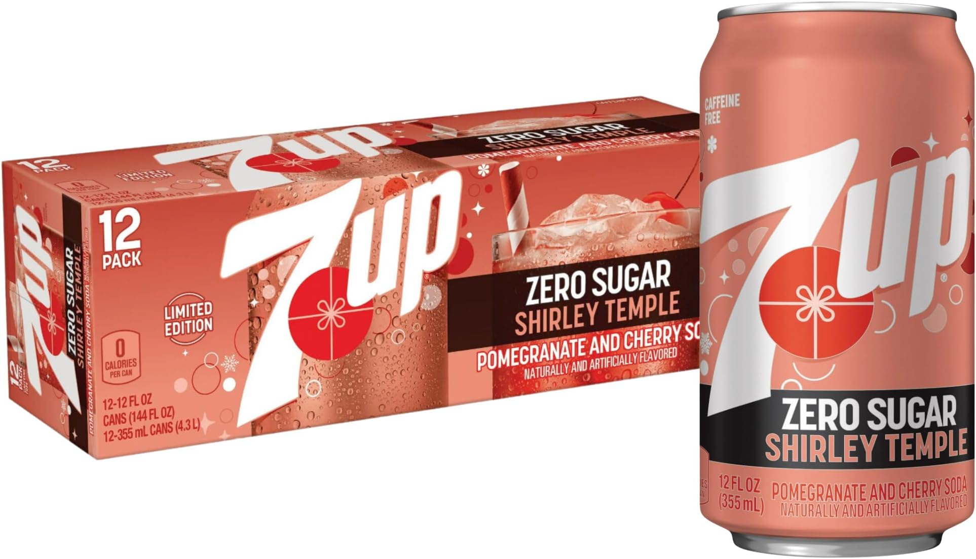 7Up Zero Sugar Shirley Temple 12 pack of Cans 12 Fl Oz Each Can | Pomegranate and Cherry Soda