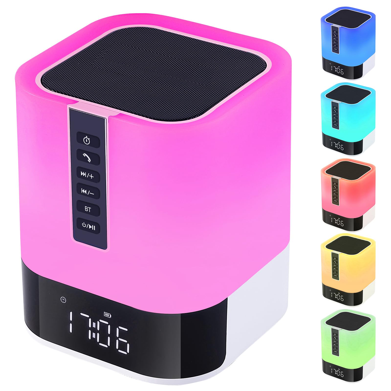 Hetyre Wireless Bluetooth Speaker for Bedroom, 48 Color Changing Bedside Lamp with 12/24H Digital, Night Light Alarm Clock, MP3 Music Player, Touch Sensor, Gifts
