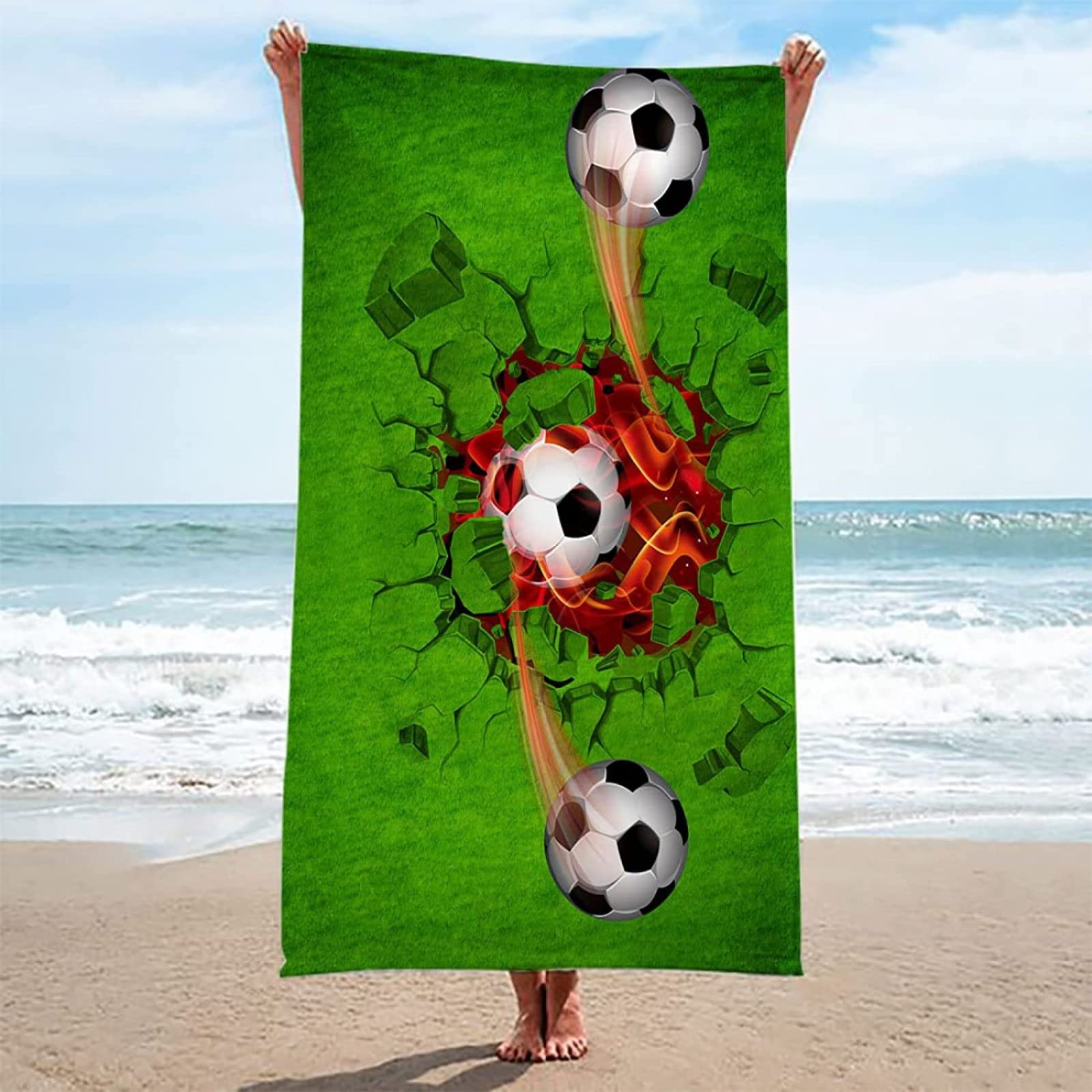 Serviette De Plage Football 150x75 Cm - Microfibre Anti-Sable - Séchage Rapide