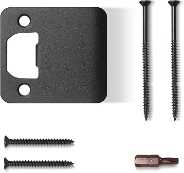 Extended Lip Strike Plate 2-1/2" x 2-1/4", Heavy Duty Version, Extra Wide Lip Door Latch Striker with Reinforced Torx/Star Screws & Bit, Extender Strike Restorer Kit Matte Black, 1 Pack