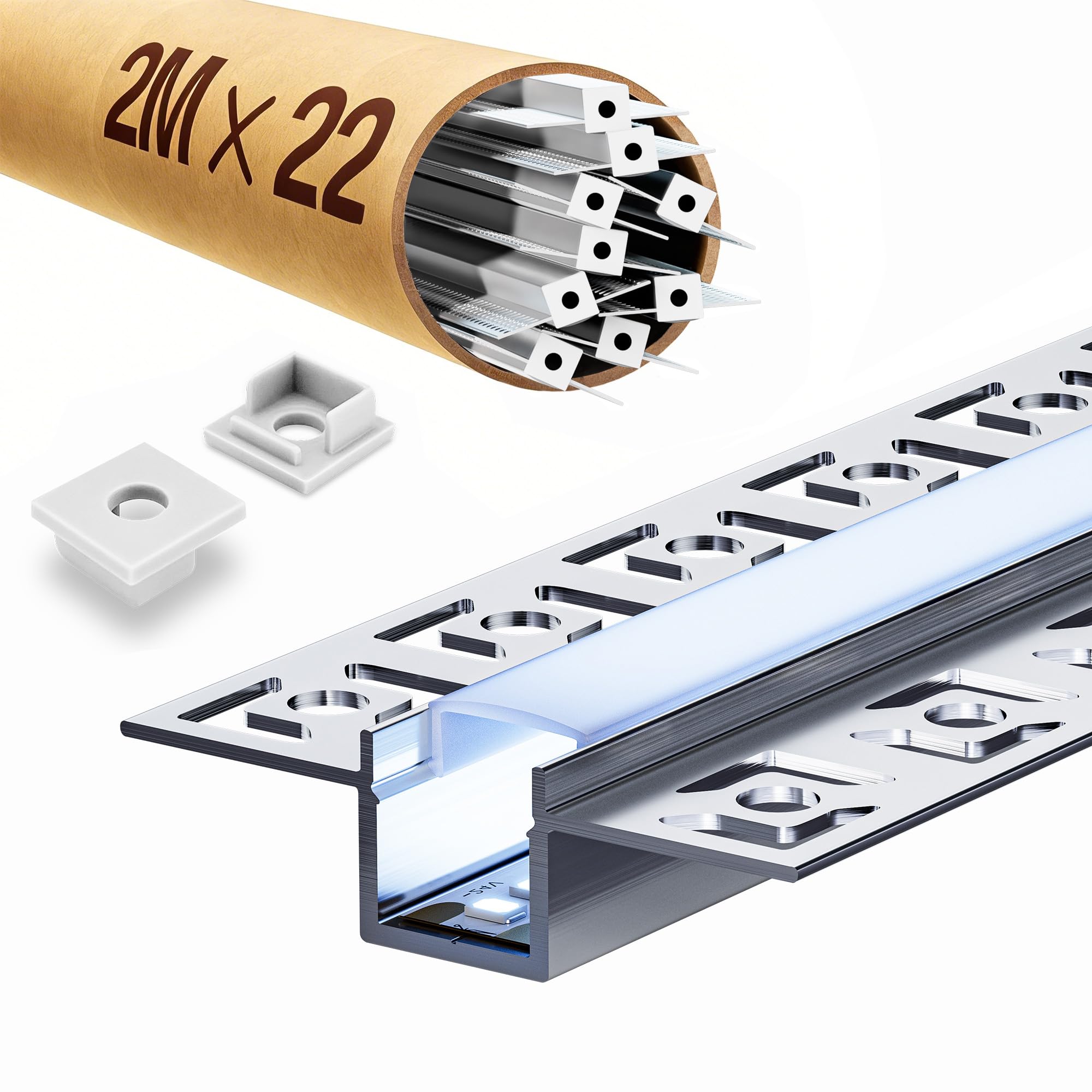 22 x profil LED do suchej zabudowy 2 m, szyna LED 2 m, profil aluminiowy, szyna podtynkowa i dyfuzor natynkowy do oświetlenia pośredniego sufitu