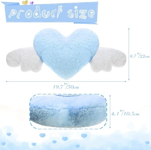 Miniatura 6 de Macarrie 2 piezas de almohada de felpa con forma de corazón con alas de ángel para reposacabezas de coche, almohada de asiento de coche suave y