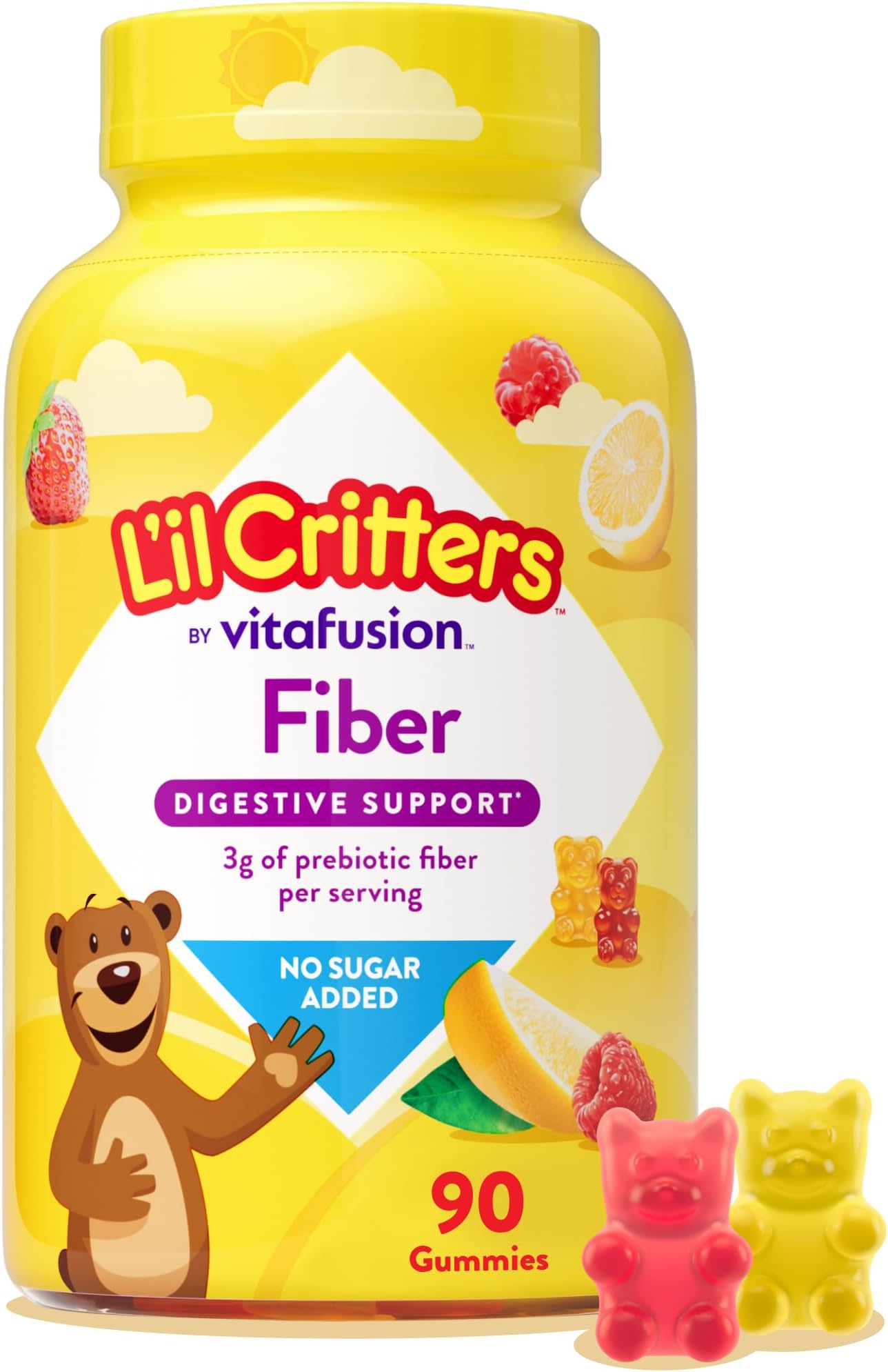 L’il Critters Fiber Daily Gummy Supplement for Kids, for Digestive Support, Berry and Lemon Flavors, 90 Gummies