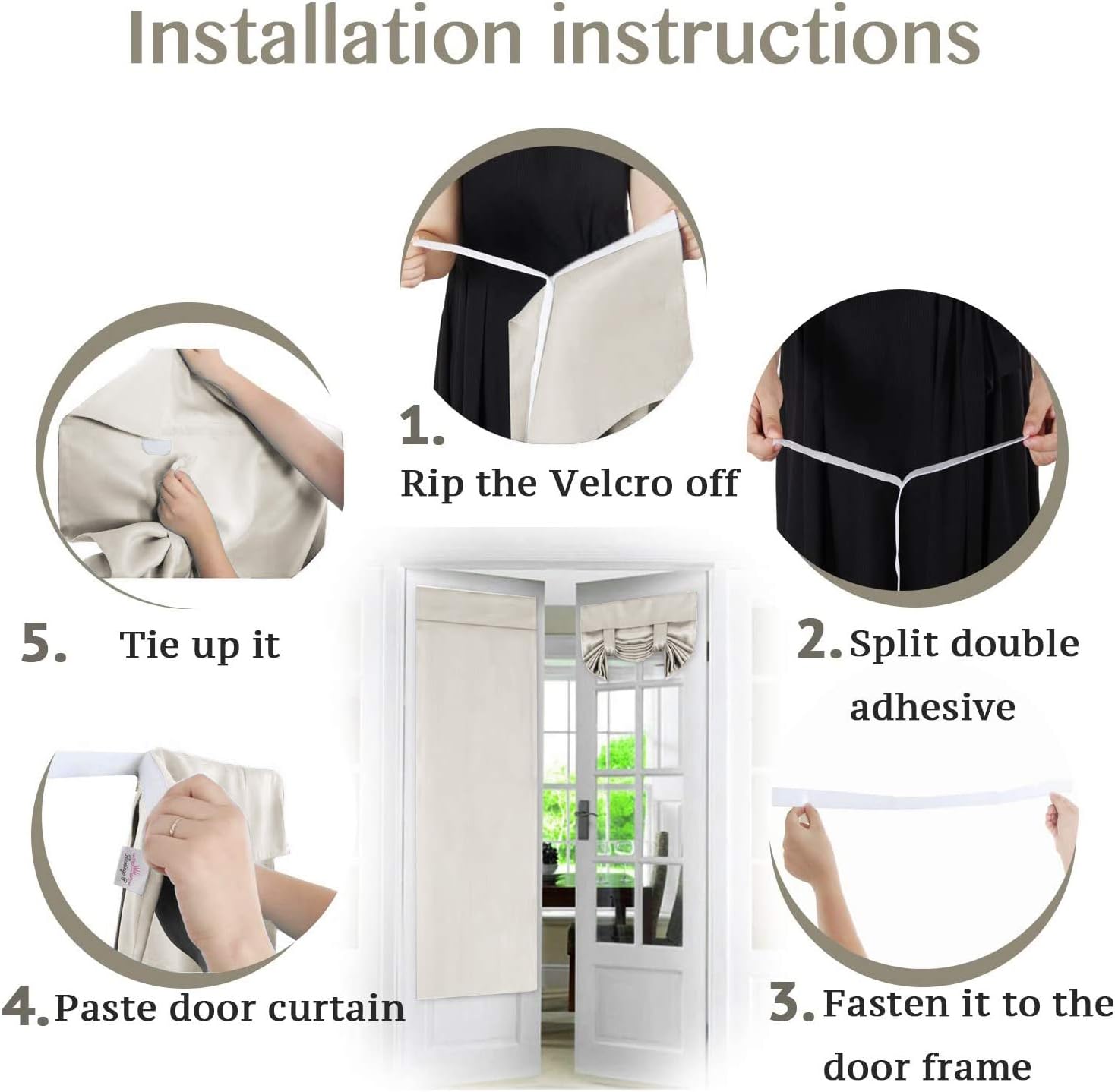Flamingo P Blackout Curtains for Doors with Glass, Thermal Insulated Noise Reducing Privacy Patio Door/French Door/Glass Door, Curtain Panels, Set of 2 Panels, Each 26" x 68", Cream