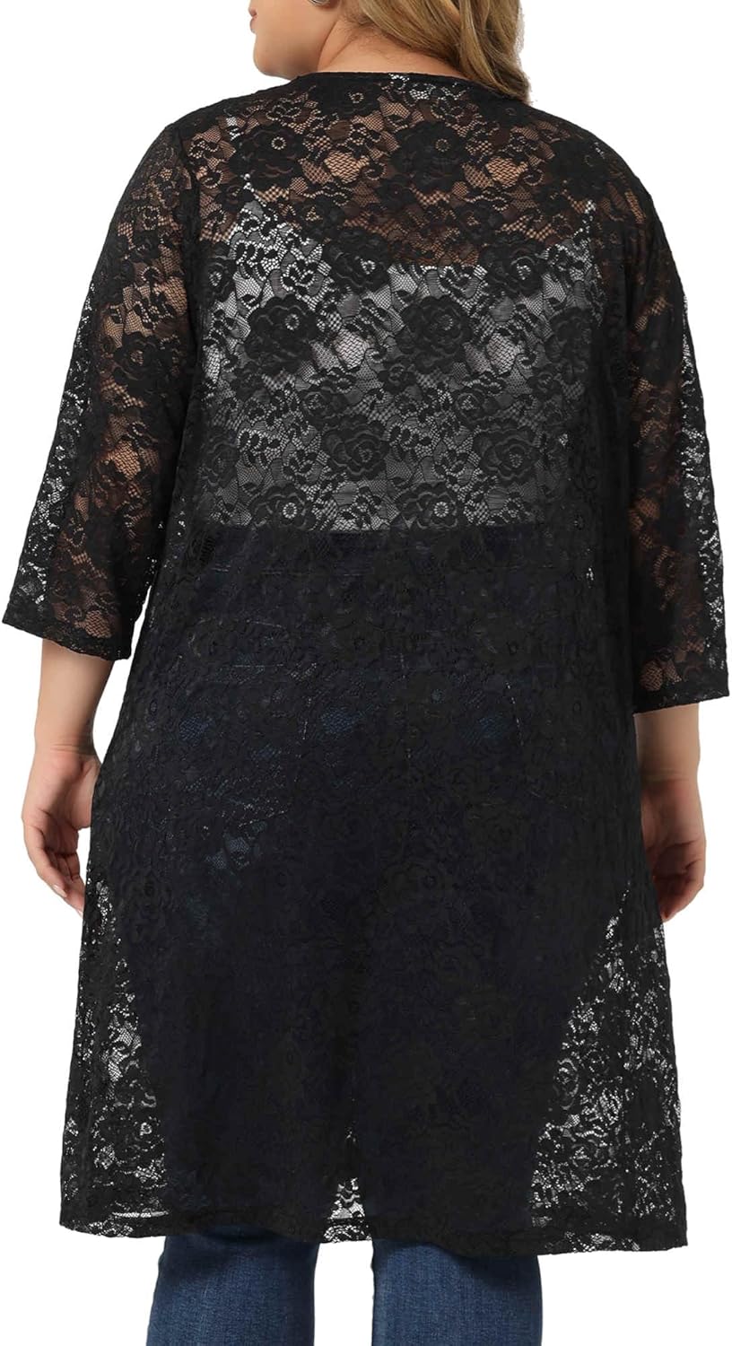 Agnes Orinda Plus Size Cardigans for Women Lace Cardigan Lightweight Crochet 3/4 Sleeve Cover Up Jacket