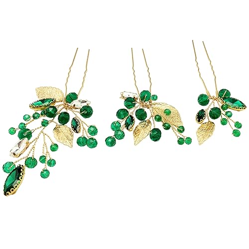 Miniatura 5 de Horquillas de cristal para el cabello de boda, con diamantes de imitación verde esmeralda, hoja dorada, vid, accesorios para fiestas, mujeres y
