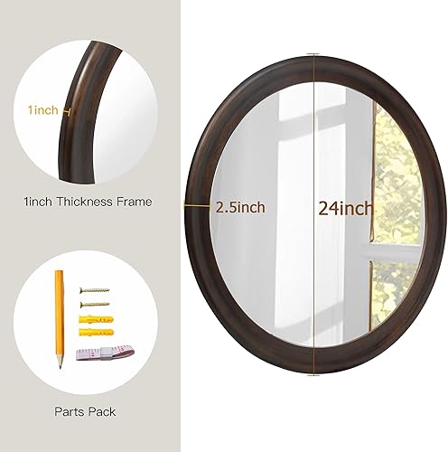 Miniatura 4 de CULER Espejos redondos de pared de 24 pulgadas, espejo de transición decorativo rústico de madera con marco de nogal para pared, espejo de tocador