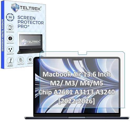 TELTREK ScreenGuard Compatible With Macbook Air 13.6 Inch M2/ M3/ M4/M5 Chip A2681 A3113 A3240 [2022-2026] Flexible Fiber 9H Hardness Screen Protector Not a Tempered Glass,