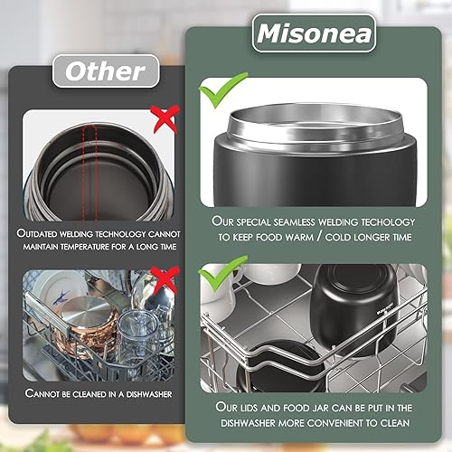 Miniatura 29 de Termo para comida caliente, 32 onzas, tarro de comida aislado al vacío para adultos, de acero inoxidable, termo de boca ancha, a prueba de fugas