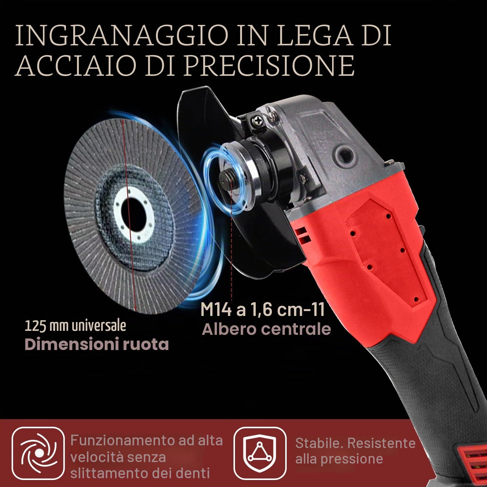 Smerigliatrice angolare a batteria compatibile con batteria Milwaukee da 18 V, smerigliatrice angolare da 125 mm, senza spazzole da 12000 giri/min, con dischi da taglio per tagliare, levigare e