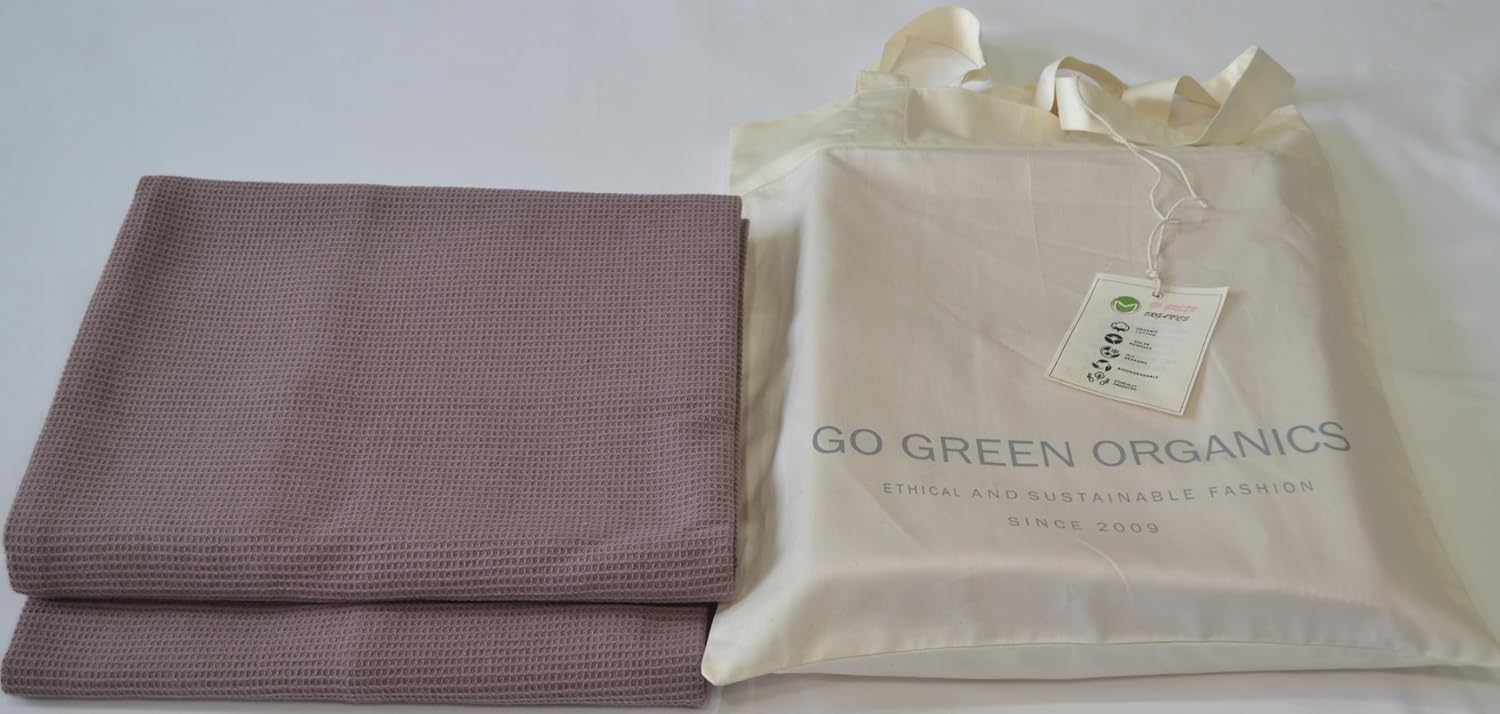 WAFFLE BATH TOWEL PACK OF 2, 30.5x58 INCHES, 100% ORGANIC COTTON, GOTS CERTIFIED (MAUVE) SUPER ABSORBANT & QUICK DRY, NO SOFTENERS, ENVIRONMENT FRIENDLY