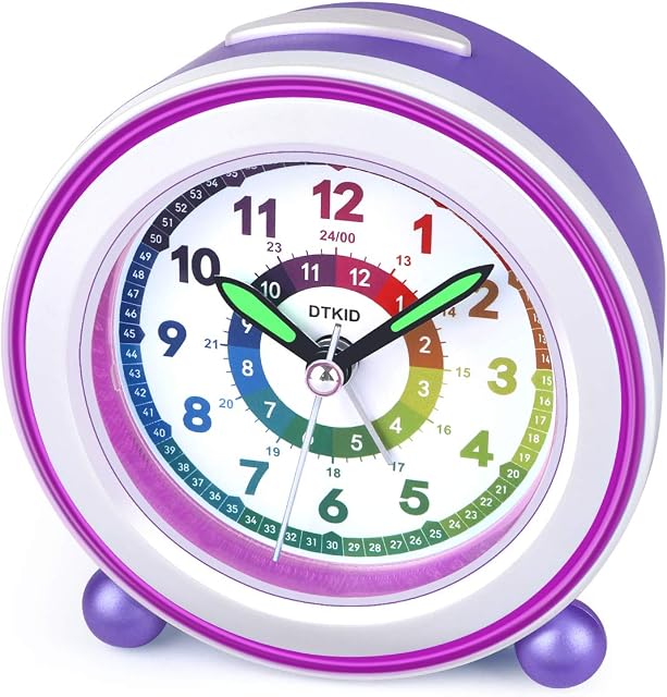 DTKID Children Silent Alarm Clocks Bedside Non Ticking Battery Powered Table Clocks for Boys Girls Luminous Large Display Snooze Light Function for Bedroom Office [Energy Class A+++]