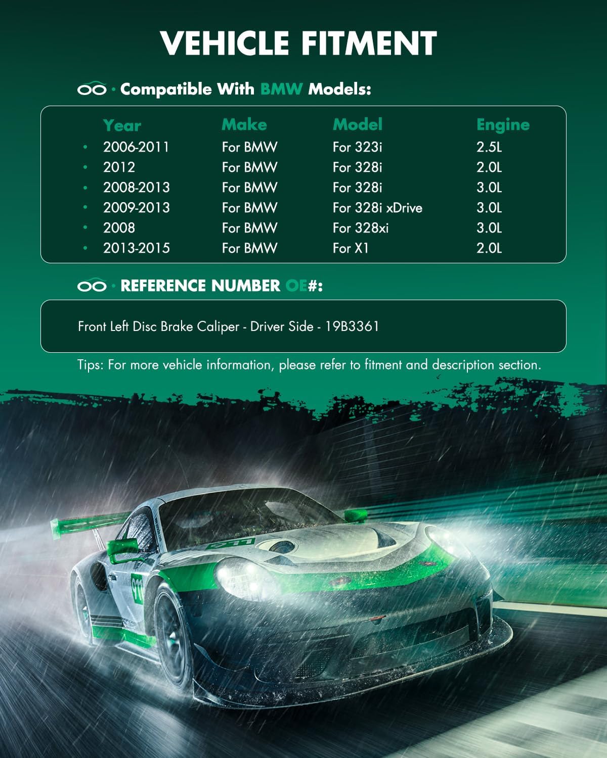 SCITOO Front Left Brake Caliper With Bracket 19B3361 Compatible For BMW For 323i 2006-2011,For BMW For 328i 2008-2013,For BMW For 328i xDrive 2009-2013,For BMW For 328xi 2008,For BMW For X1 2013-2015
