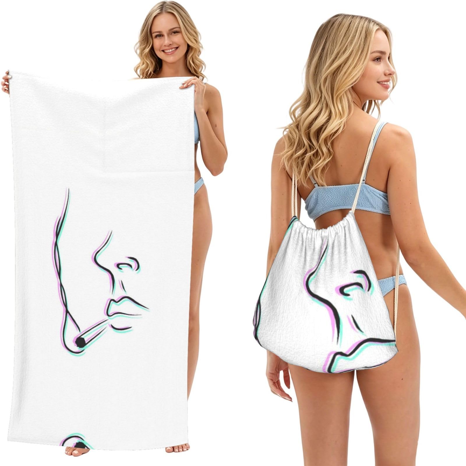 SATUSA Smoker Print 2-In-1 Foldable Beach Towel Backpack – Camping, Yoga And Travel,Bath Towel With Built-In Storage, Convertible Beach Mat & Carry Bag