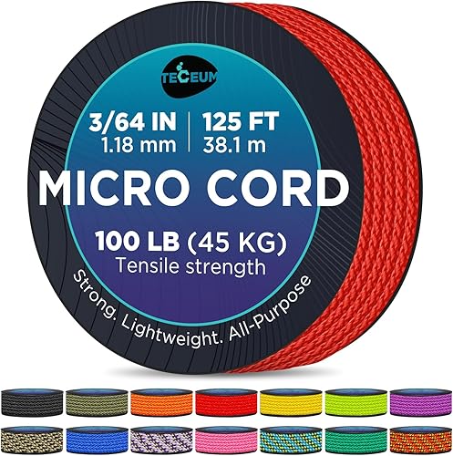 Miniatura 37 de TECEUM Micro Paracord – 1.18 mm X 38 m – Cordón de Utilidad Micro – Cuerda de Paracord Trenzada Fina – Ideal para Manualidades, Proyectos DIY
