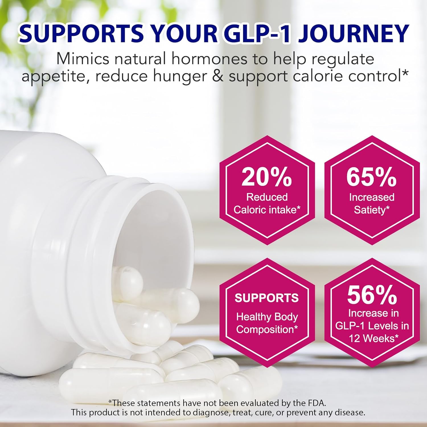 GLP 1 Supplement, GLP-1 Probiotic for Appetite Regulate & Gut Health, Reduce Hunger & Cravings for Digestive, Promote GLP-1 Production & Support Weight Management, Vegan for Women & Men (120 Capsules)