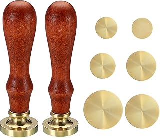 PATIKIL Round Blank Wax Seal Stamp, 6Pcs Removable Brass Head Without Carving Wooden Handle Retro for Envelope Invitation Wine Packing Gift Wrapping, Style 1