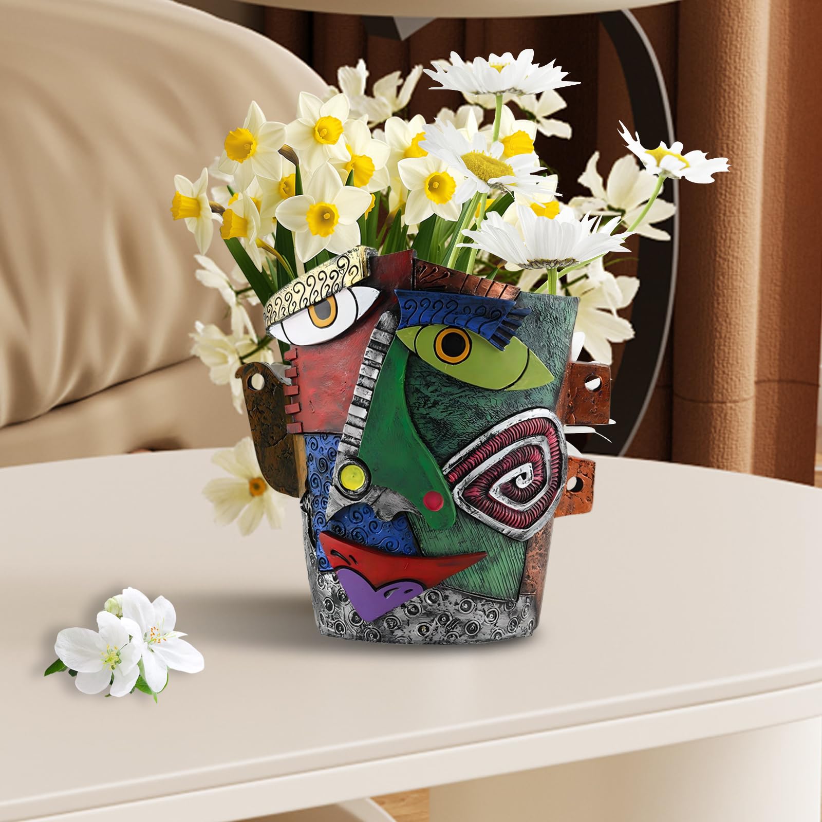 Pot de Fleurs Abstrait, 18.5cm Cache-Pots de Plante Résine Art Portrait Vase Pot de Fleurs pour Interieur Ornements Uniques Décoratif Succulents Balcon Décoration de Jardin