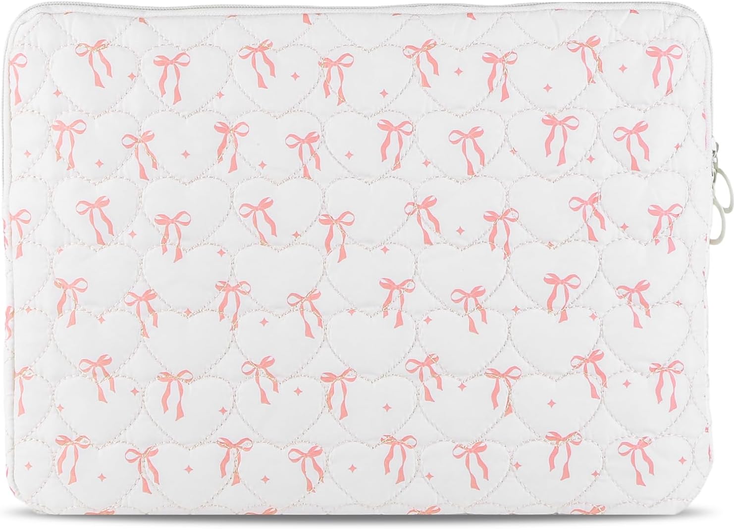 Cute Bow Puffy Laptop Sleeve 13-15 Inch Cute Quilted Laptop Protective Case Padded Bow Computer Sleeve for MacBook