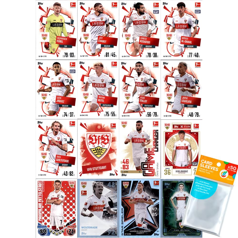 Bundle mit Topps Match Attax Bundesliga - 2025/26 - Mannschaftspaket - VfB Stuttgart + Exklusive Collect-it Hüllen