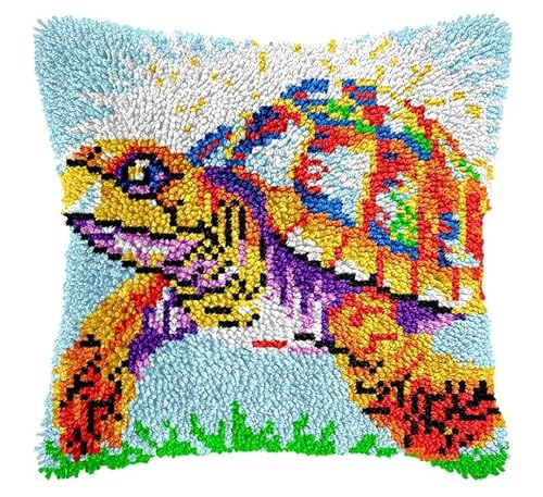 FWRTYCB Latch Hook Pillow Kit,Graffiti Sea Turtle DIY Needlework Pillow Co