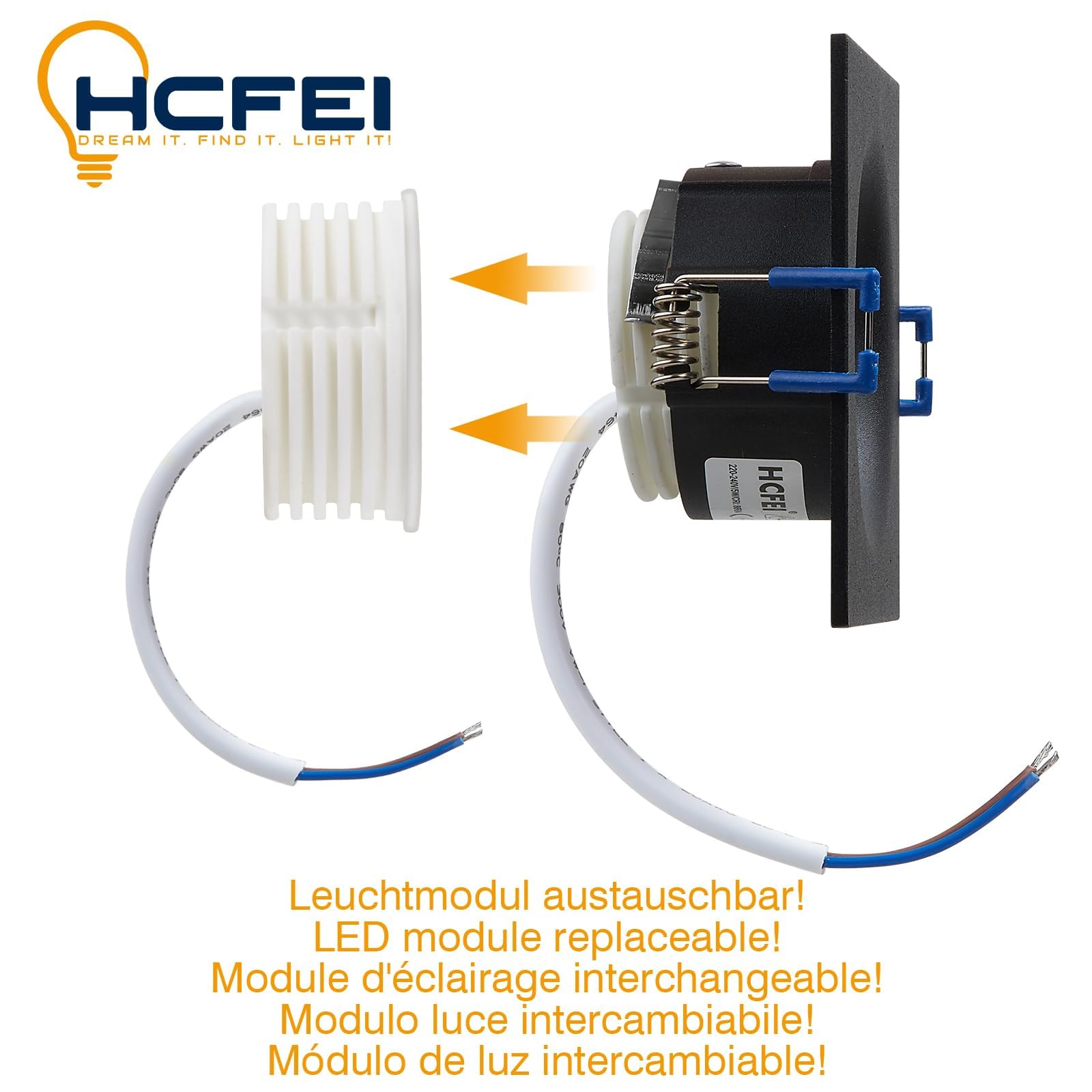 HCFEI LED Einbaustrahler Set eckig - schwarz 5 Watt dimmbar 230V flach blendfrei – Einbauleuchte Ø 68mm Bohrloch – Einbau-Spot Decken-Strahler Deckeneinbaustrahler (6er set - Warmweiß)
