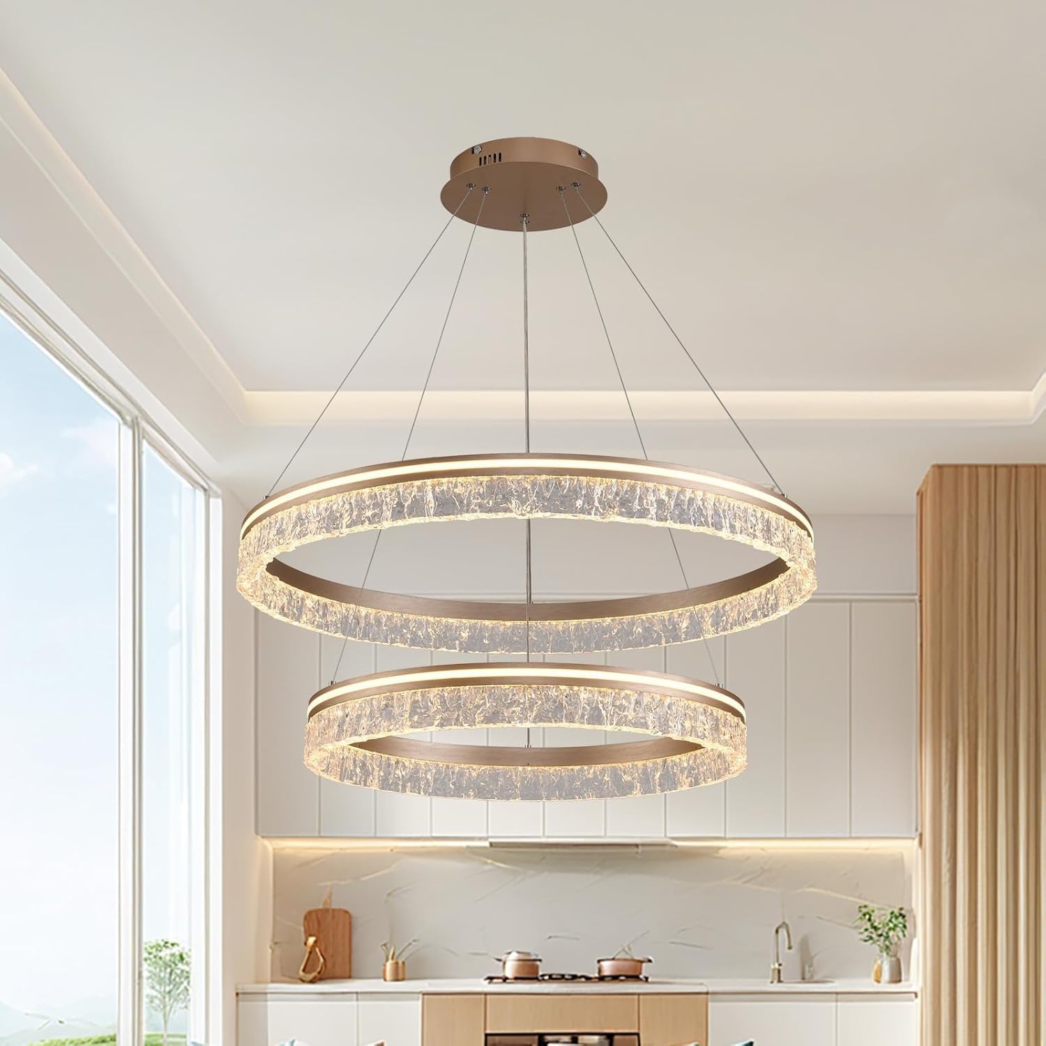 LYSDjia Chandelier LED modern Glacier Texture acrylic lamp body gold Pendant Light large living room ceiling lamp restaurant dimmable Hanging Lamp kitchen island lamp suitable for bedroom foyer entran