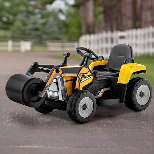 Miniatura 8 de HONEY JOY Coche de paseo eléctrico de 12 V con control remoto, tractor de batería para niños pequeños con rodillo de tambor ajustable, bocina y