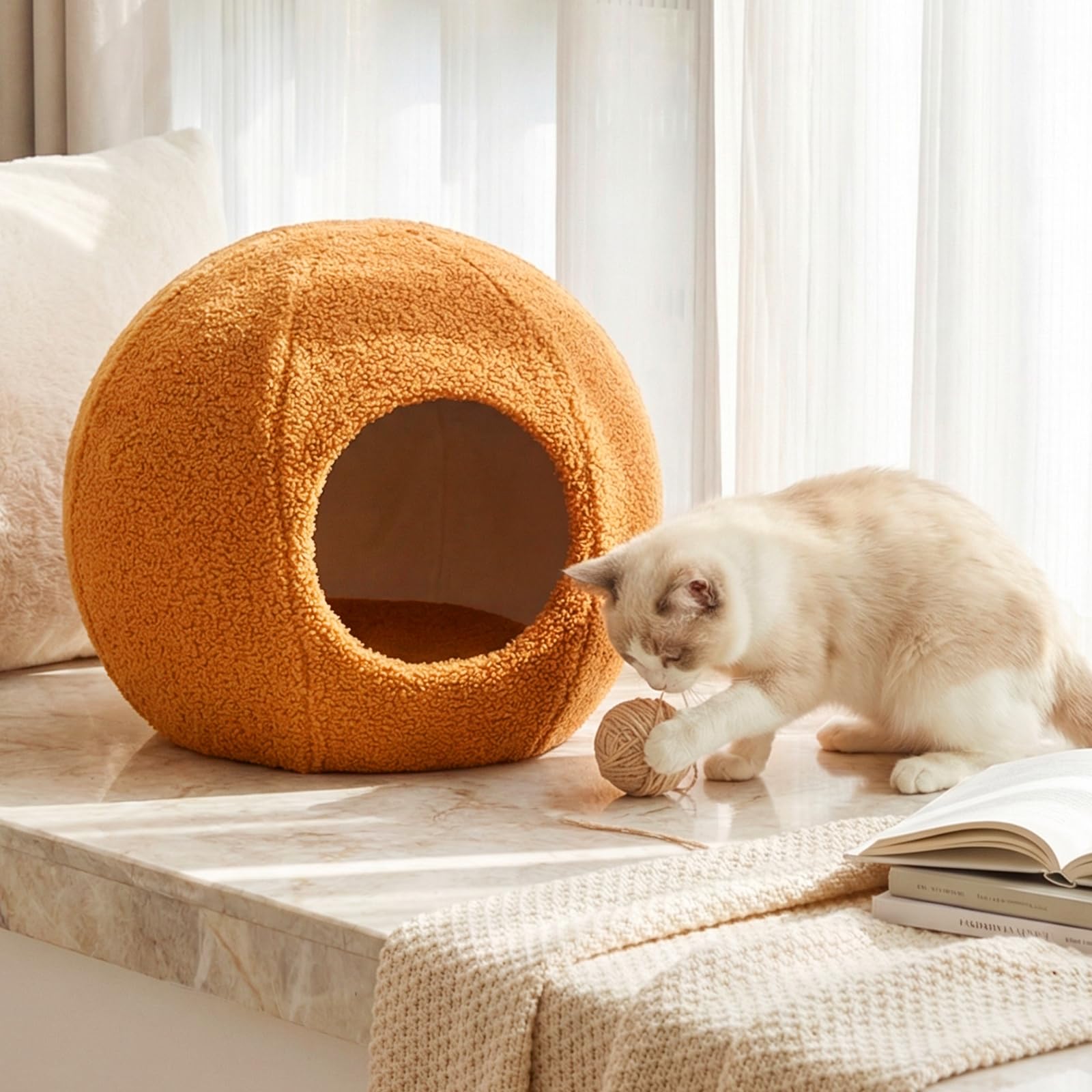 COSTWAY Cuccia per Gatti da Interno, Cuccia a Forma di Chiocciola per Gattini con Cuscino Rimovibile e Lavabile, Peluche Morbido e Fondo Antiscivolo, Letto Chiuso per Cani Piccoli e Gatti