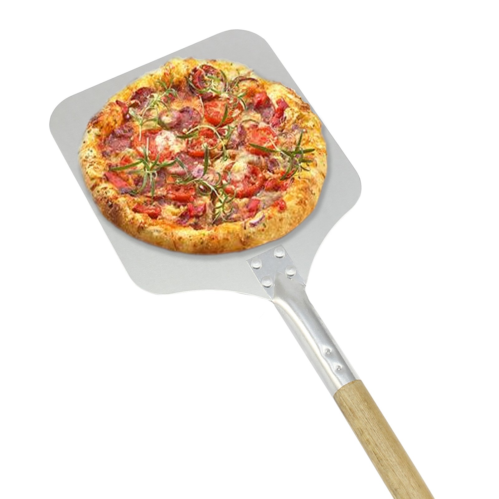 KuKoo Pala da forno per pizza, pala da 22,9 cm, in metallo, 83 cm x 22 cm, manico in alluminio e legno