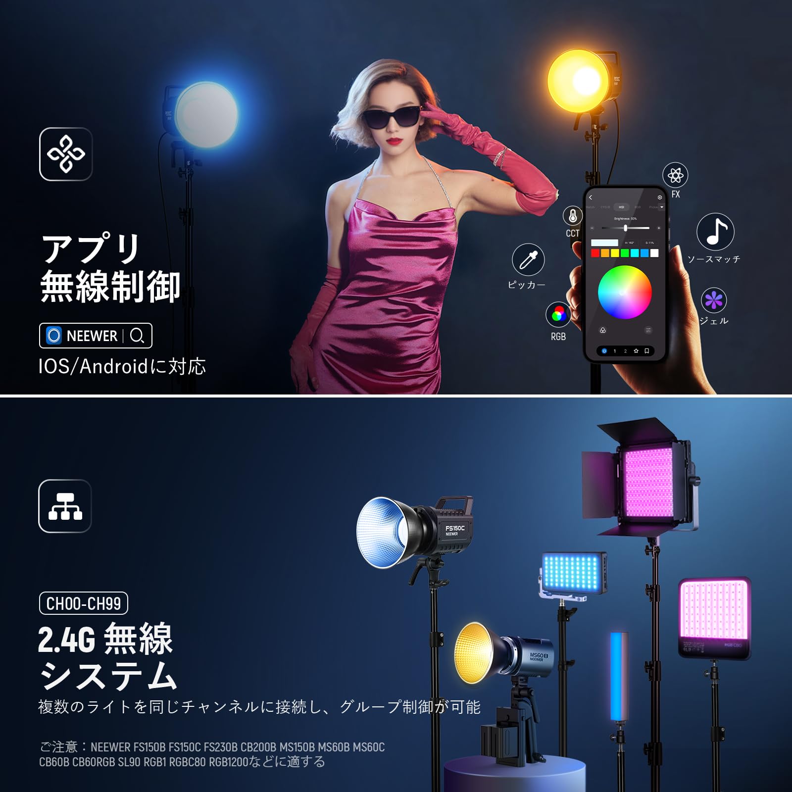 Amazon.co.jp: NEEWER FS150C ビデオライト RGB撮影用ライト