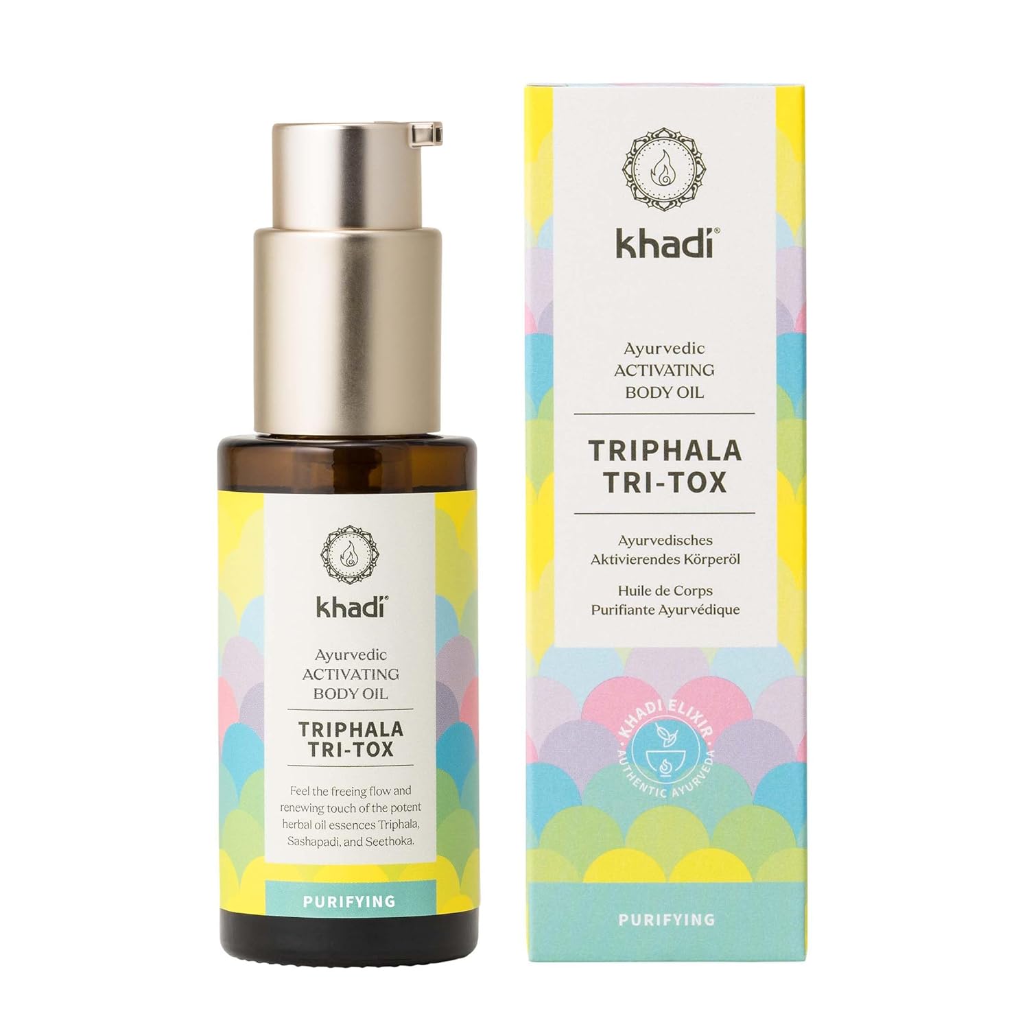 KHADI TRIPHALA TRI-TOX Ayurvedic Elixir Skin & Soul Body Oil, 100% Natural, Herbal & Vegan, Promotes Detoxification and the release of impurities, 1.69 oz
