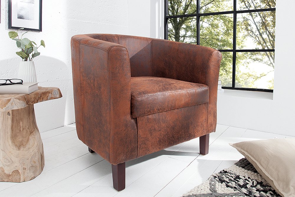 Riess Ambiente Design Sessel Hemingway Whisky-braun Massivholzbeine Kolonialstil Cocktailsessel Polstersessel