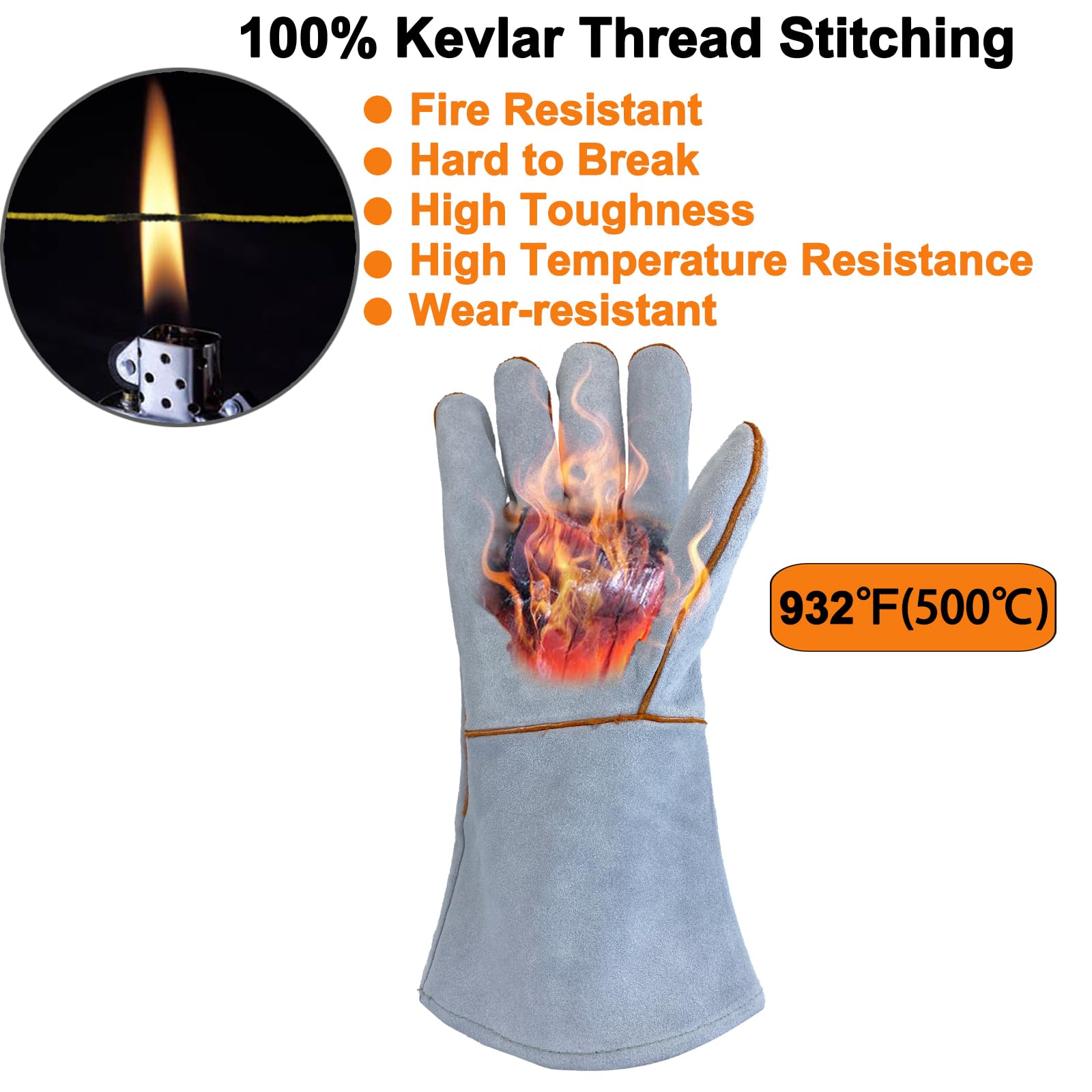 Guantes de soldadura de 16 pulgadas, guantes de jardinería para hombre y mujer, resistentes, resistentes a la abrasión y a los golpes, perfectos para jardinería, construcción, conducción