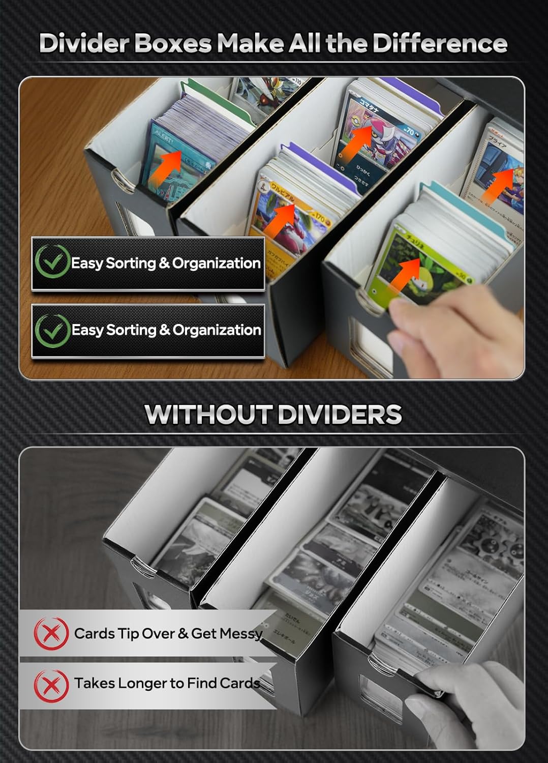 Trading Card Storage Box Card Organizer MTG Card Storage Sports Card Storage - Cardboard Drawer Box with PVC Window, Dividers Boxes for TCG, MTG and Sport Cards (4 Rows × 4 Tiers)