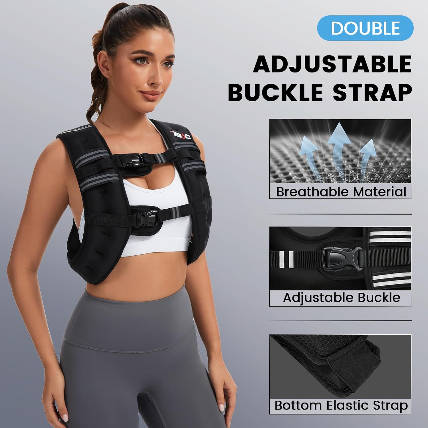 Weighted Vest Woman - 6lb/8lb/12lb/16lb/20lb/25lb/30lb Womens Weight Vest for Walking, Strength Training Weight Vests for Men, Reflective Stripe Fitness Vest for Workout Running Jogging - Image 2