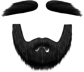 Fake Beard and Eyebrows Set Full Face Self Adhesive Costume Facial Hair for Halloween, Cosplay, Party Dress-Up