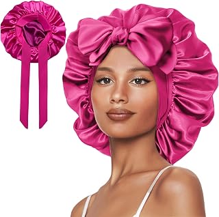 Double Layer Silk Bonnet with Tie Satin Lined Sleep Cap Hair Cover for Women's Curly Natural Hair