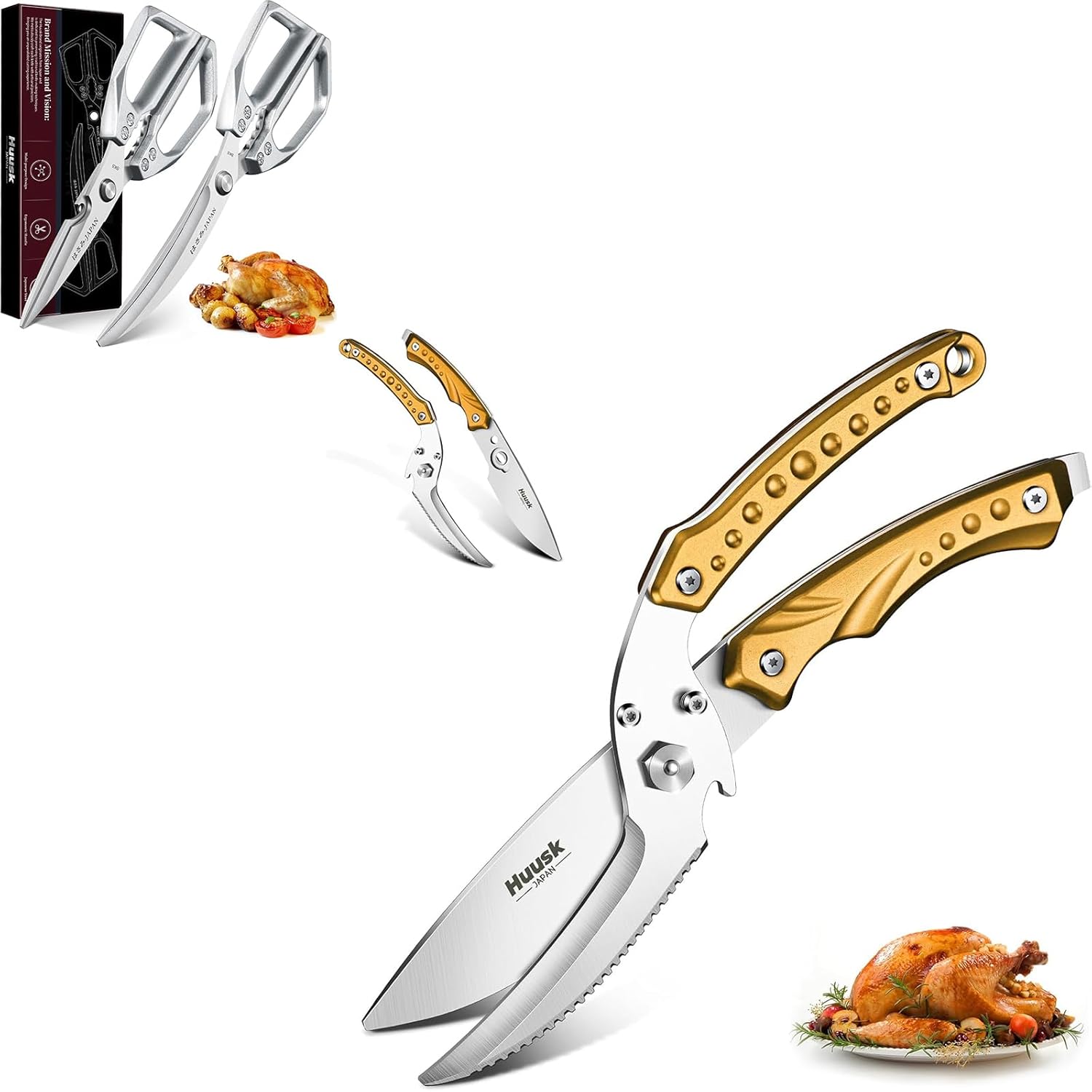 Huusk Kitchen Scissors - Stainless Steel Kitchen Shear, Sharp Meat Scissors Dishwasher Safe, Heavy Duty Poultry Shears, Japanese Cooking Scissor for Food, Chicken Bones, and Turkey