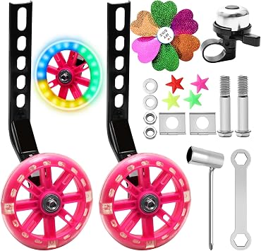 Bike Training Wheels for Kids Mute Flash Pink Bicycle Training Wheels for 12 14 16 18 20 inch Bike Training Wheels for Single Speed BicyclePink