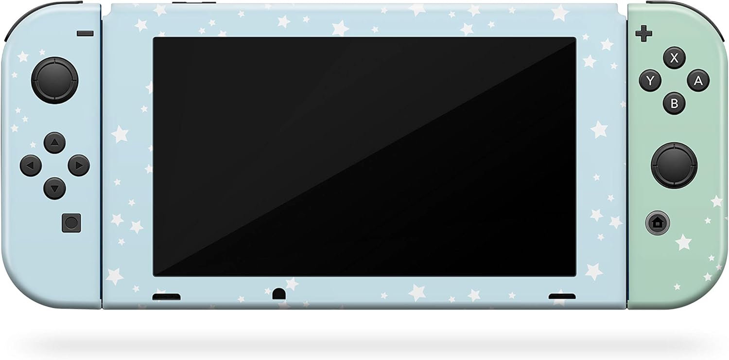 Tacky Design Clouds Skin Compatible with Nintendo Switch Skin Wrap Cover, Pastel Green Sky Moon Skin for Nintendo Switch Stickers, Premium Vinyl 3M Full Wrap Decal (Switch (2017))